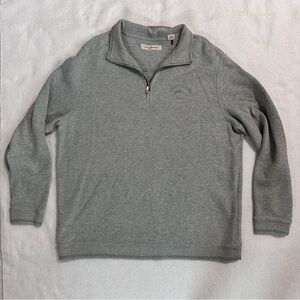 Tommy Bahama Cotton Pullover 1/4 Zip Sweater Ribbed Heather Gray Relax Logo XL​​